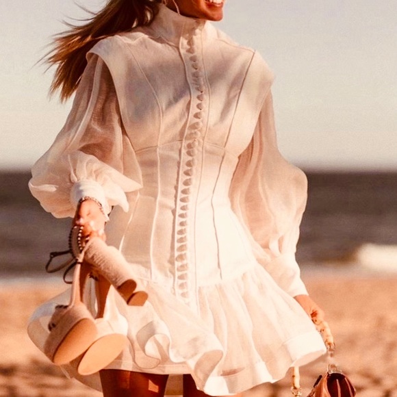 Zimmermann Dresses & Skirts - Zimmermann Women's Glassy Fluted Printed Linen Mini Dress